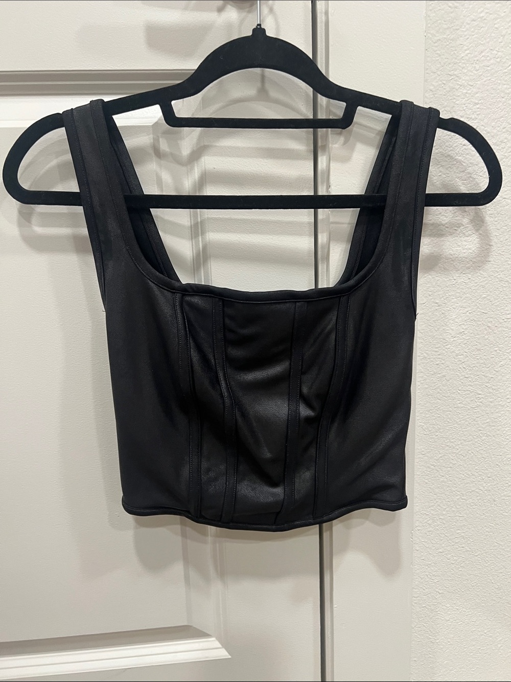 Gianni Bini Black Faux Leather Square-Neck Crop Top
